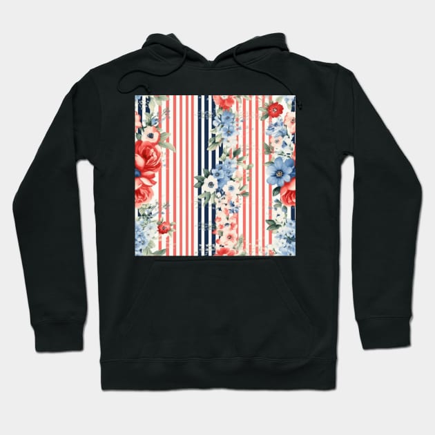 Red White and Blue Patriotic Shabby Floral Hoodie by VintageFlorals